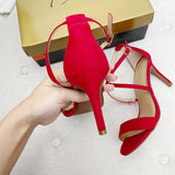 Thalia Sodi Red Leather Velvet Holiday Strap Heels size 6